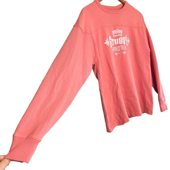 Stussy Athletics Vintage Crown Logo Boxy Oversized Sweatshirt Coral White Small - Picture 3 of 16